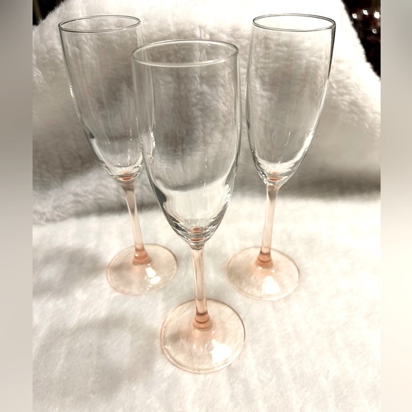 VINTAGE Cristal D’arques Luminarc Pink Champagne Flutes 3 Glasses Marked France - Picture 1 of 6